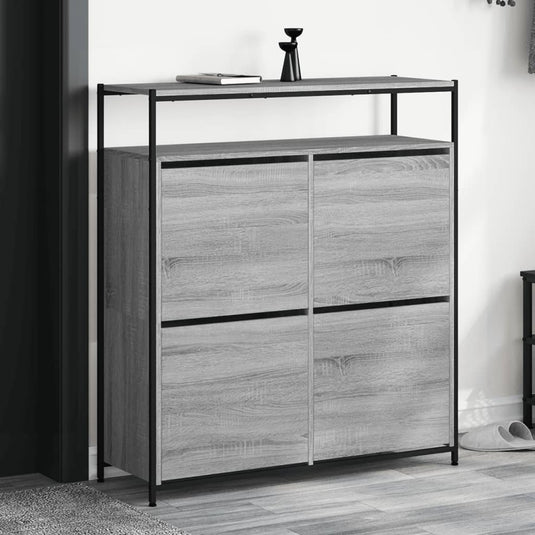 VidaXL Schoenenkast met 4 klaplades 100x34x112 cm grijs sonoma eiken