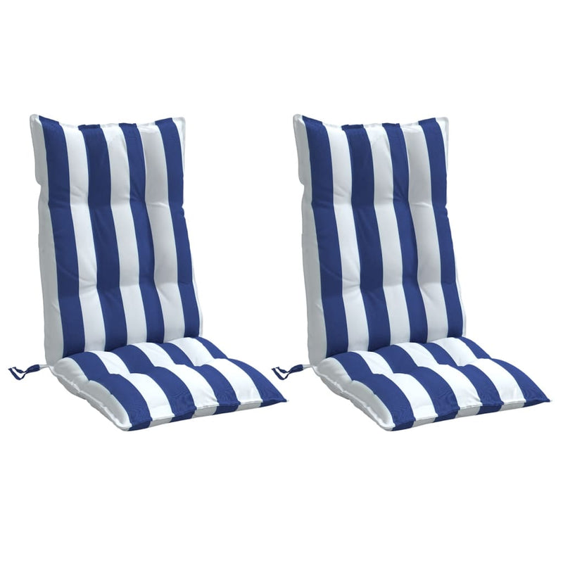Load image into Gallery viewer, Vidaxl stoelkussens 2 st hoge rug gestreept stof wit en blauw
