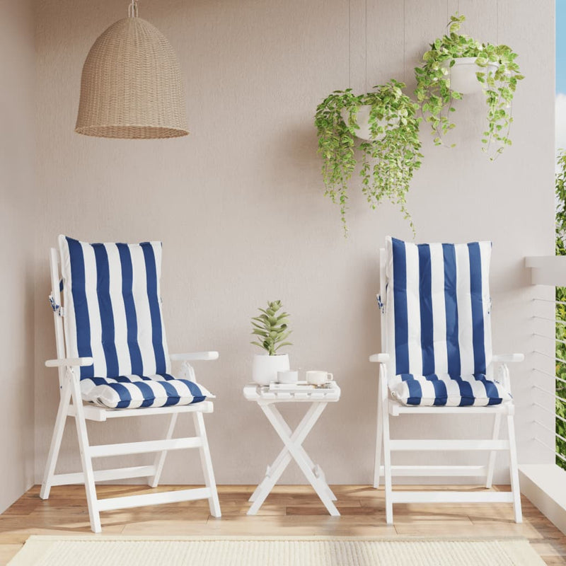 Load image into Gallery viewer, Vidaxl stoelkussens 2 st hoge rug gestreept stof wit en blauw
