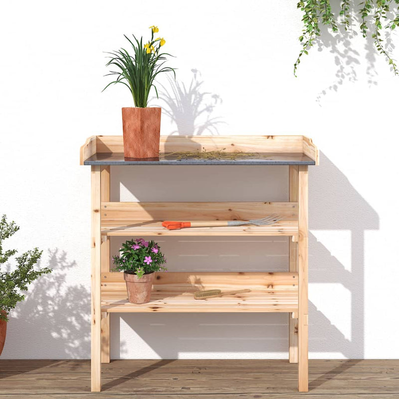 Load image into Gallery viewer, Vidaxl plantentafel met schappen 78x38x82,5 cm massief vurenhout
