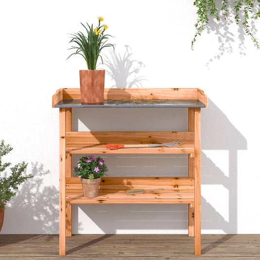 Vidaxl plantentafel met schappen 78x38x82,5 cm vurenhout bruin