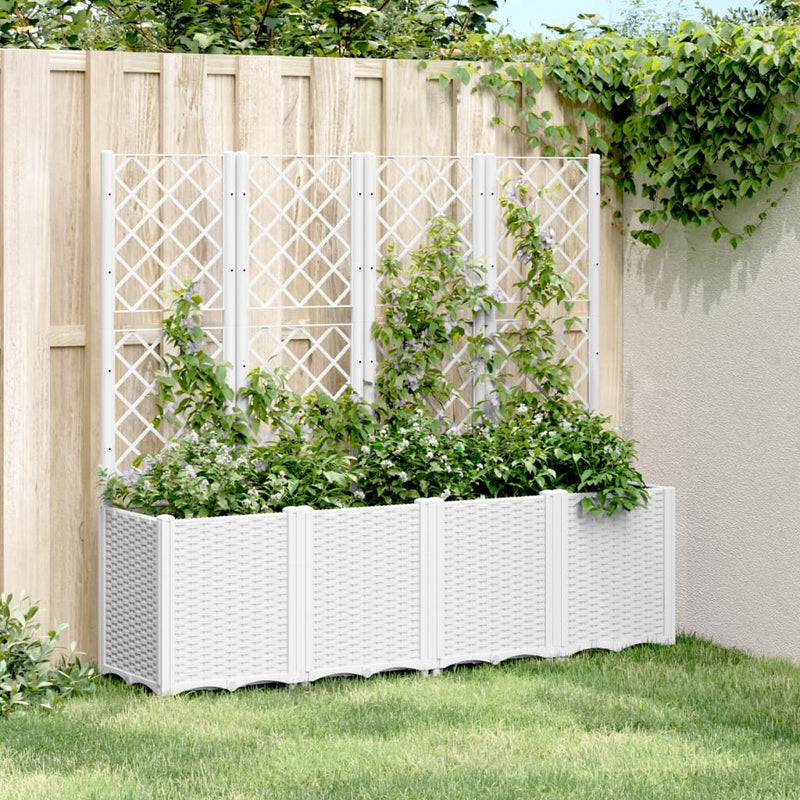 Load image into Gallery viewer, Vidaxl plantenbak met latwerk 160x40x140 cm polypropeen wit
