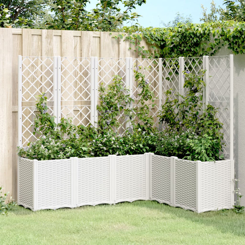 Load image into Gallery viewer, Vidaxl plantenbak met latwerk 160x120x140 cm polypropeen wit
