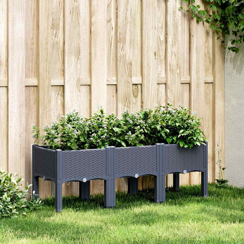 Afbeelding laden in galerijviewer, Vidaxl plantenbak met poten 120x40x42 cm polypropeen blauwgrijs
