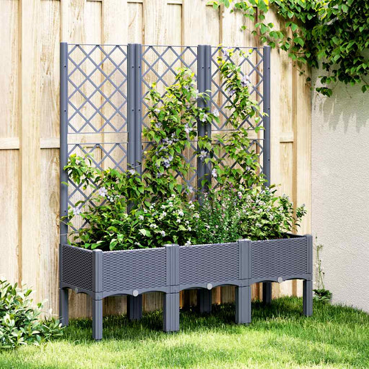 Vidaxl plantenbak met latwerk 120x40x142 cm polypropeen grijs