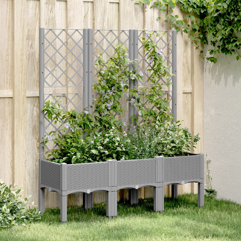 Load image into Gallery viewer, Vidaxl plantenbak met latwerk 120x40x142 cm polypropeen lichtgrijs
