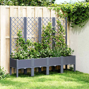 Vidaxl plantenbak met latwerk 160x40x142 cm polypropeen blauwgrijs