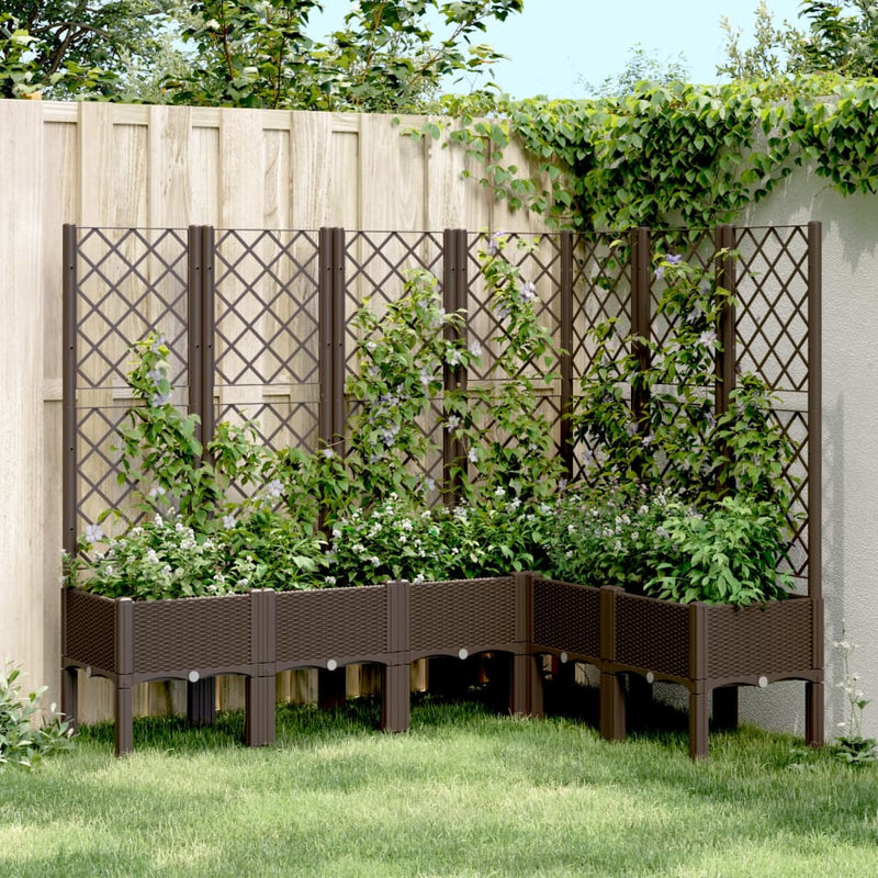Load image into Gallery viewer, Vidaxl plantenbak met latwerk 160x120x142 cm polypropeen bruin
