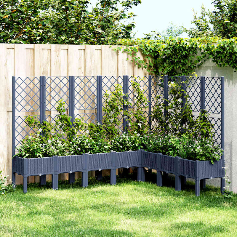 Load image into Gallery viewer, Vidaxl plantenbak met latwerk 200x160x142 cm polypropeen blauwgrijs
