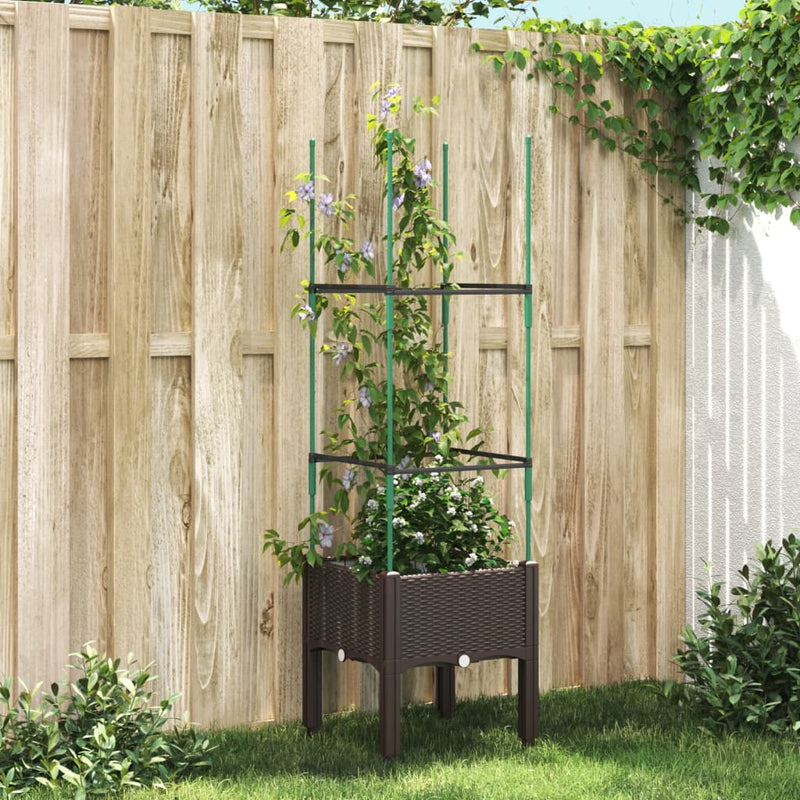 Load image into Gallery viewer, Vidaxl plantenbak met latwerk 40x40x142,5 cm polypropeen bruin
