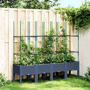 Vidaxl plantenbak met latwerk 160x40x142,5 cm polypropeen blauwgrijs