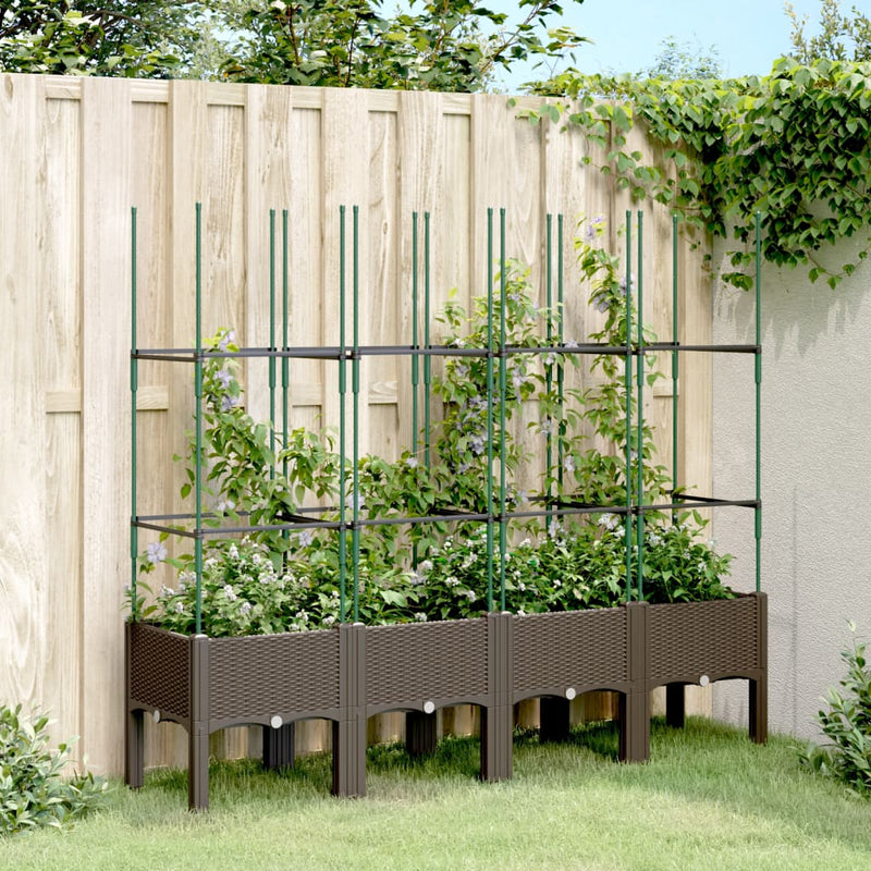 Load image into Gallery viewer, Vidaxl plantenbak met latwerk 160x40x142,5 cm polypropeen bruin
