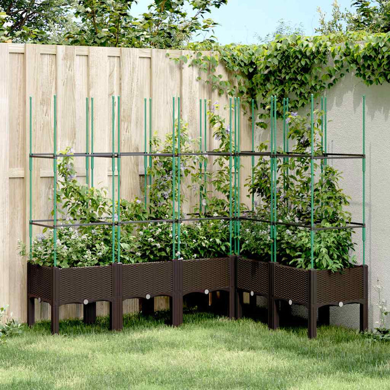 Load image into Gallery viewer, Vidaxl plantenbak met latwerk 160x120x142,5 cm polypropeen bruin
