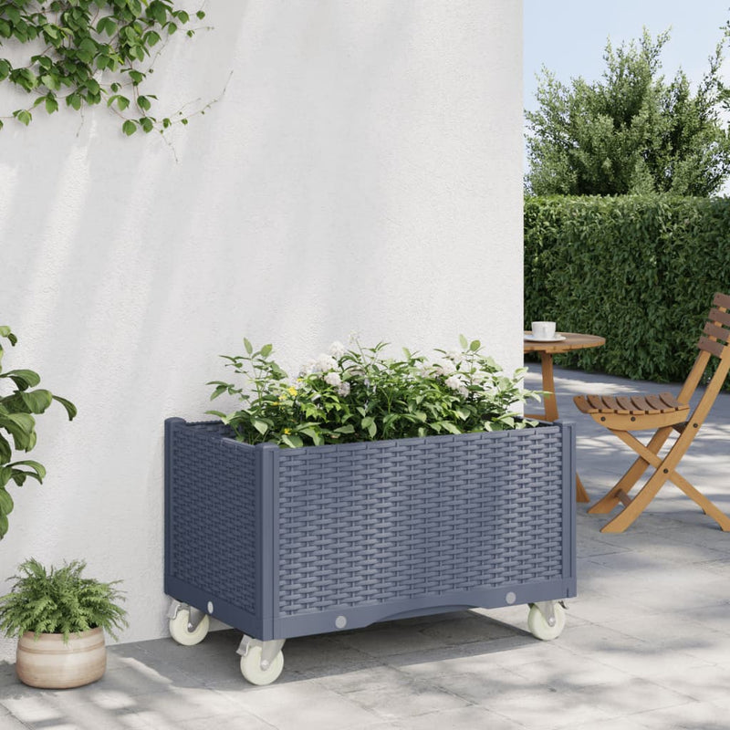 Load image into Gallery viewer, Vidaxl plantenbak met wielen 80x50x54 cm polypropeen grijs
