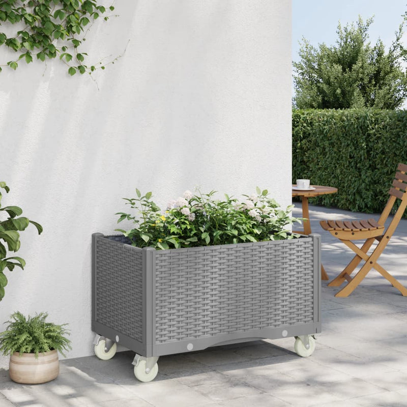 Load image into Gallery viewer, Vidaxl plantenbak met wielen 80x50x54 cm polypropeen lichtgrijs
