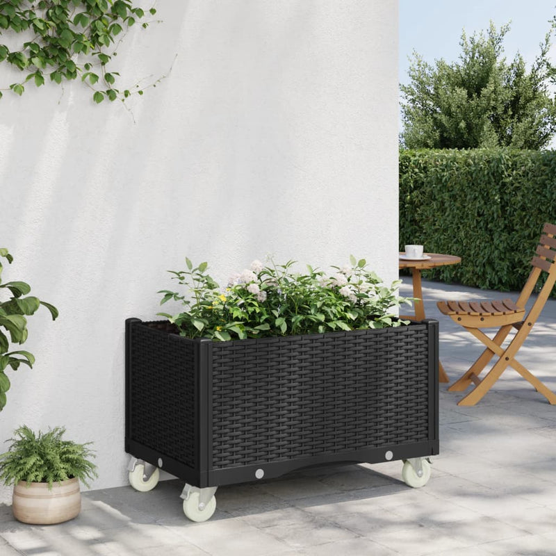 Load image into Gallery viewer, Vidaxl plantenbak met wielen 80x50x54 cm polypropeen zwart
