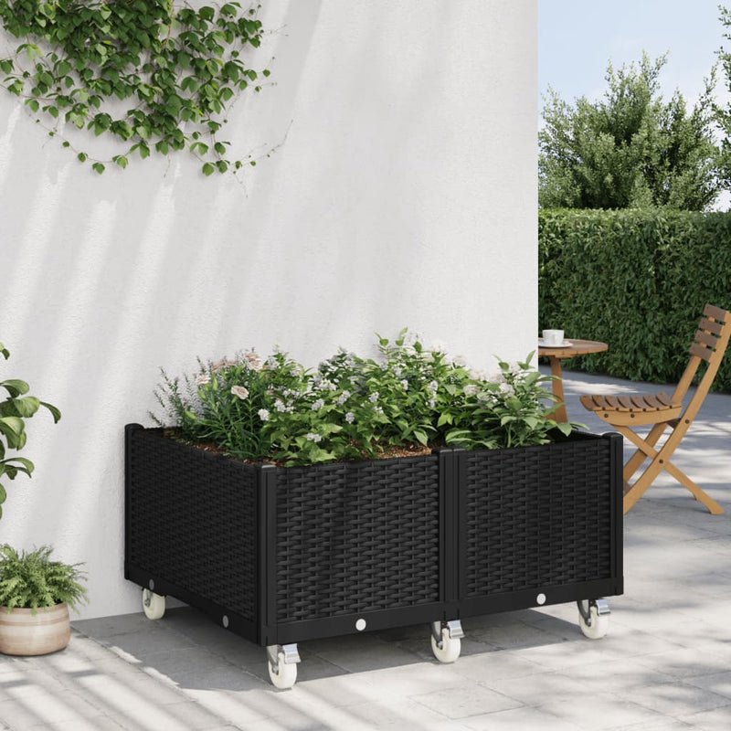 Load image into Gallery viewer, Vidaxl plantenbak met wielen 100x80x54 cm polypropeen zwart
