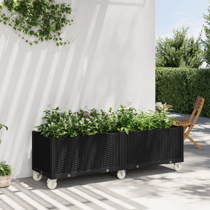 Load image into Gallery viewer, VidaXL Plantenbak met wielen 160x50x54 cm polypropeen zwart
