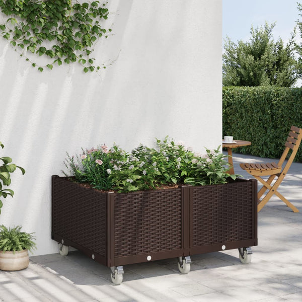 VidaXL Plantenbak met wielen 100x80x54 cm polypropeen bruin