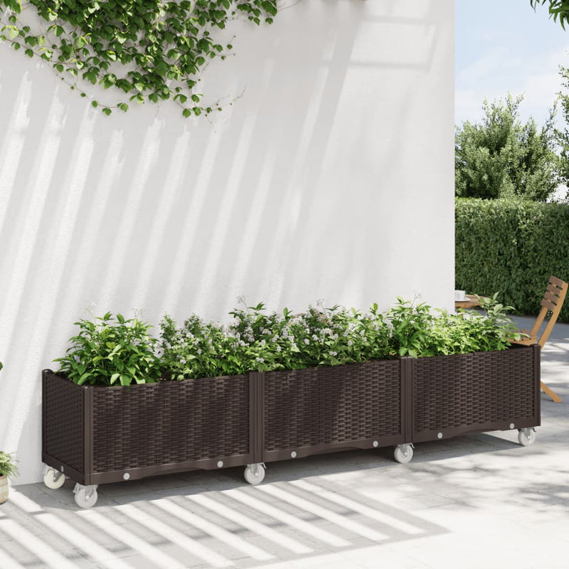 Load image into Gallery viewer, VidaXL Plantenbak met wielen 240x50x54 cm polypropeen bruin
