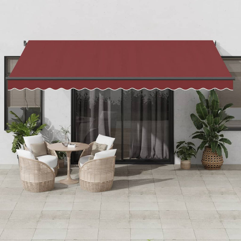 Load image into Gallery viewer, VidaXL Luifel handmatig uittrekbaar met LED's 450x350 cm bordeauxrood
