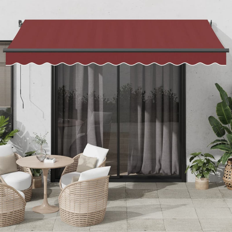 Load image into Gallery viewer, VidaXL Luifel handmatig uittrekbaar met LED's 350x250 cm bordeauxrood

