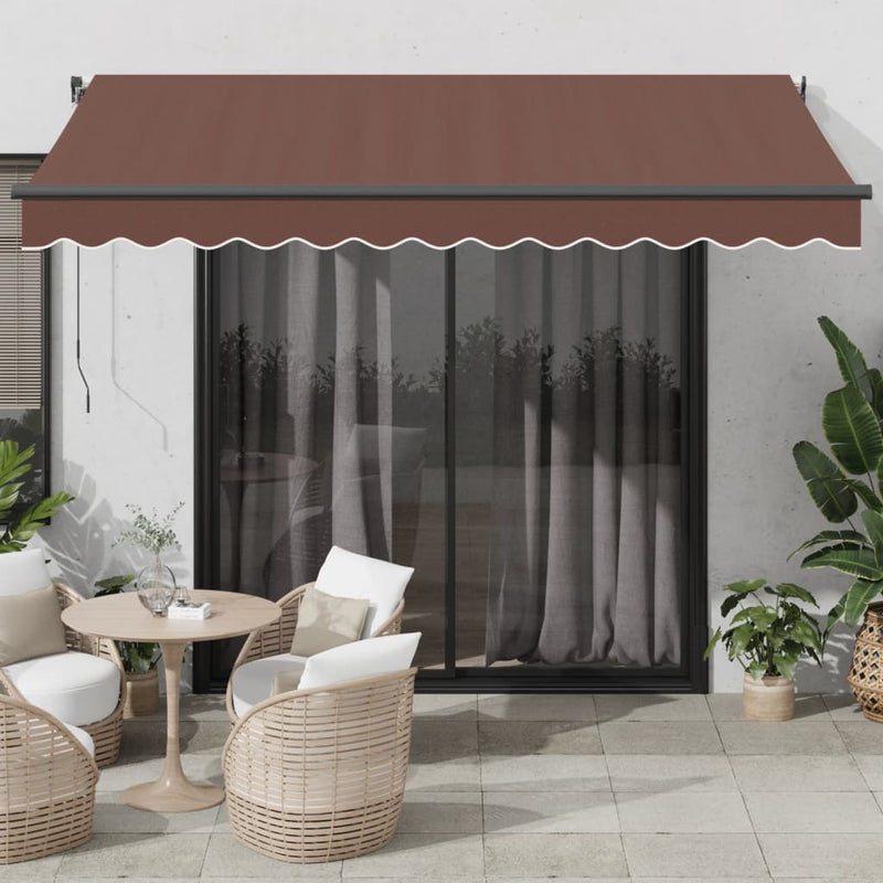 Load image into Gallery viewer, VidaXL Luifel handmatig uittrekbaar met LED 350x250 cm bruin

