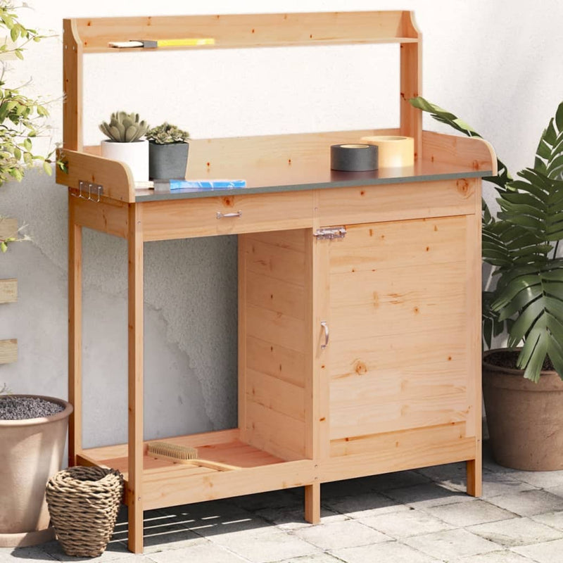 Load image into Gallery viewer, Vidaxl oppottafel met kast 110,5x45x124,5 cm massief vurenhout bruin

