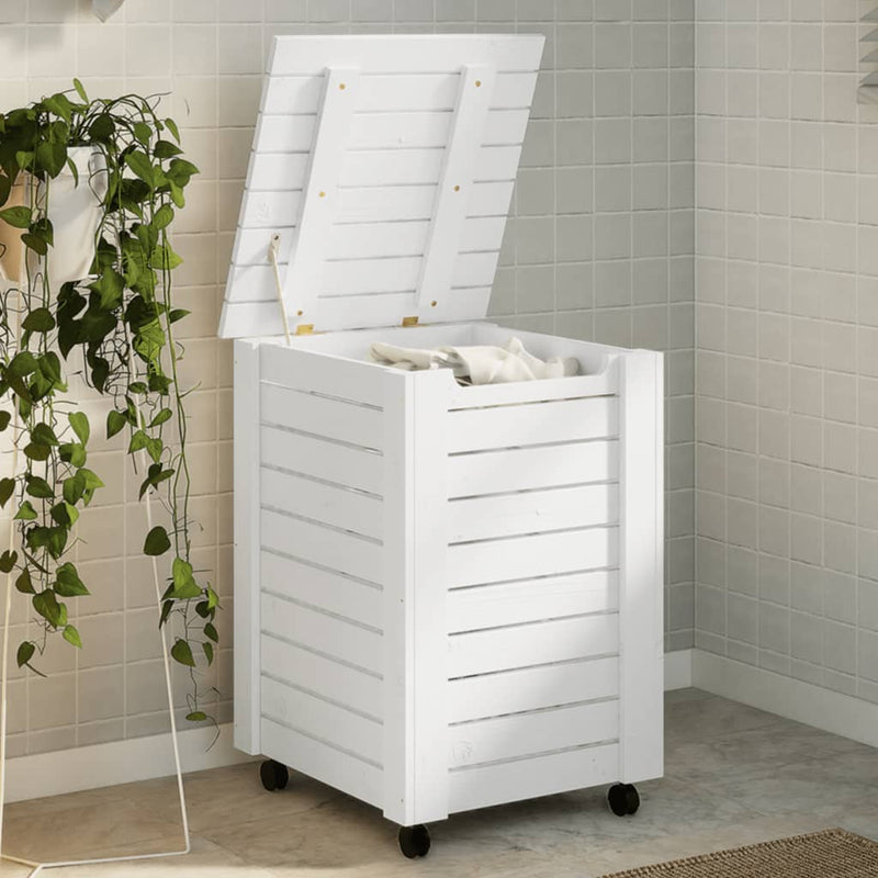 Load image into Gallery viewer, Vidaxl wasmand met wielen rana 45x45x64 cm massief grenenhout wit
