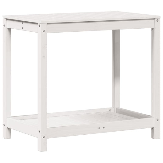 Vidaxl oppottafel met schap 82,5x50x75 cm massief grenenhout wit