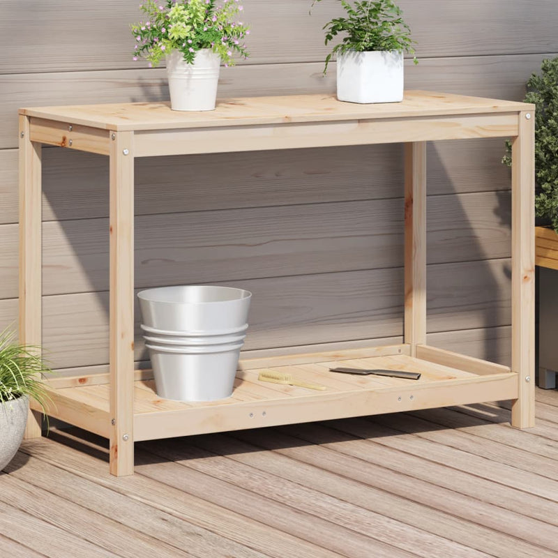 Load image into Gallery viewer, Vidaxl oppottafel met schap 108x50x75 cm massief grenenhout
