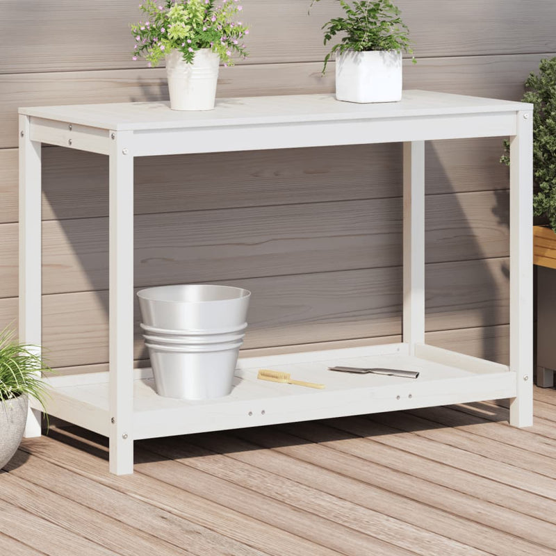 Load image into Gallery viewer, Vidaxl oppottafel met schap 108x50x75 cm massief grenenhout wit
