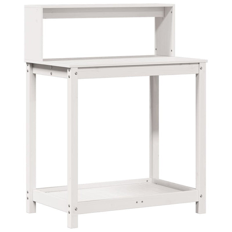 Afbeelding laden in galerijviewer, Vidaxl oppottafel met schappen 82,5x50x109,5 cm massief grenenhout wit
