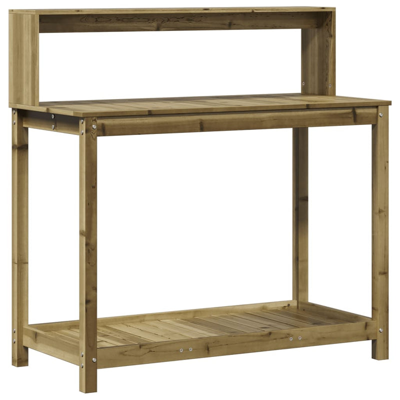 Load image into Gallery viewer, Vidaxl oppottafel met schappen 108x50x109,5 cm geïmpregneerd hout
