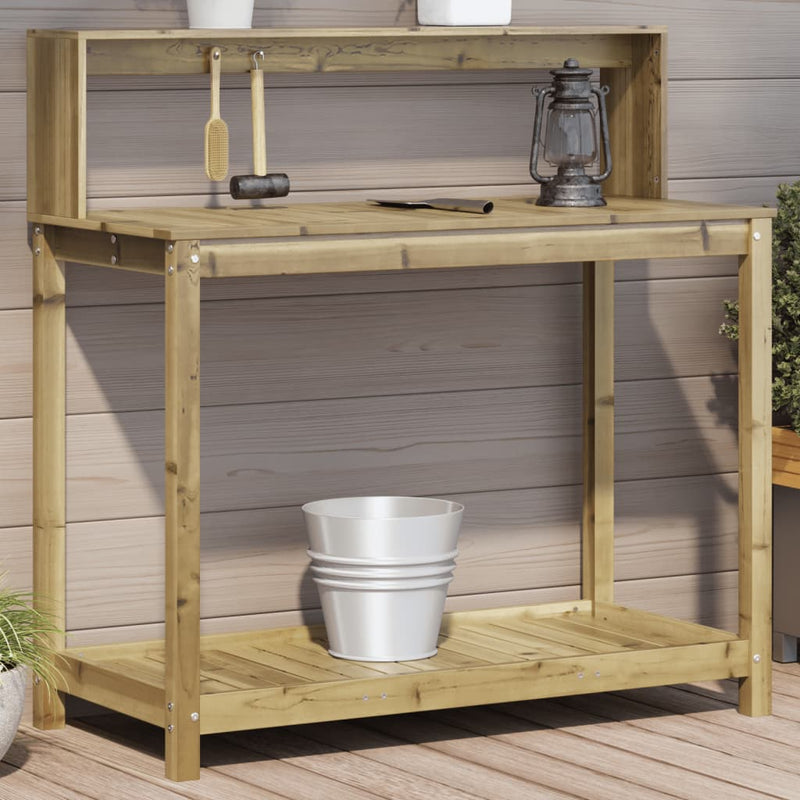 Load image into Gallery viewer, Vidaxl oppottafel met schappen 108x50x109,5 cm geïmpregneerd hout
