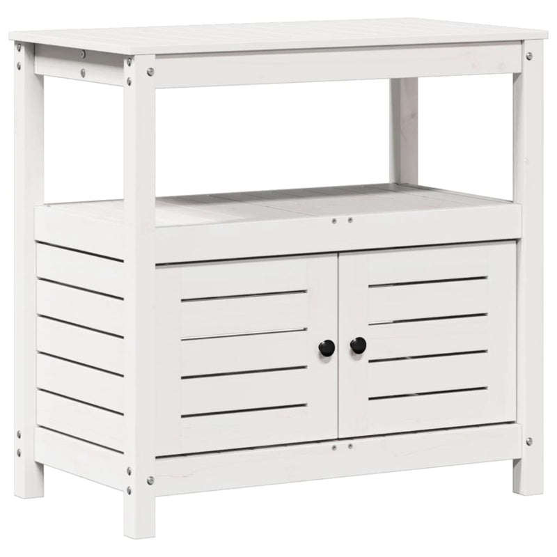Load image into Gallery viewer, Vidaxl oppottafel met schappen 82,5x45x81 cm massief grenenhout wit
