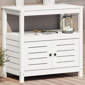 Vidaxl oppottafel met schappen 82,5x45x81 cm massief grenenhout wit