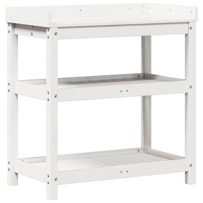 Load image into Gallery viewer, Vidaxl oppottafel met schappen 82,5x45x86,5 cm massief grenenhout wit
