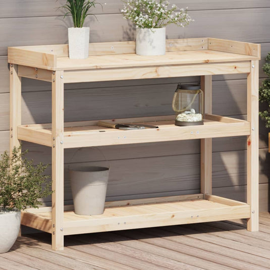 Vidaxl oppottafel met schappen 108x45x86,5 cm massief grenenhout