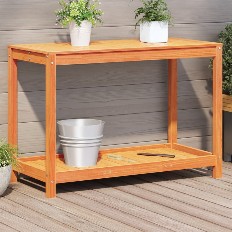 Load image into Gallery viewer, Vidaxl oppottafel met schap 108x50x75 cm massief grenenhout wasbruin
