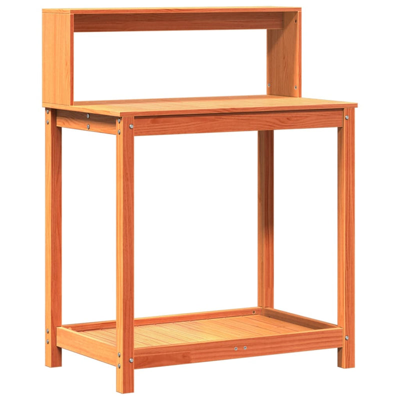 Load image into Gallery viewer, Vidaxl oppottafel met schappen 82,5x50x109,5 cm grenenhout bruin
