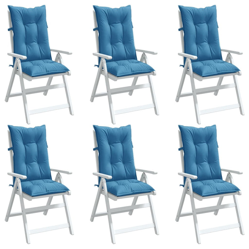 Load image into Gallery viewer, Vidaxl stoelkussens 6 st hoge rug 120x50x7 cm stof gemêleerd blauw
