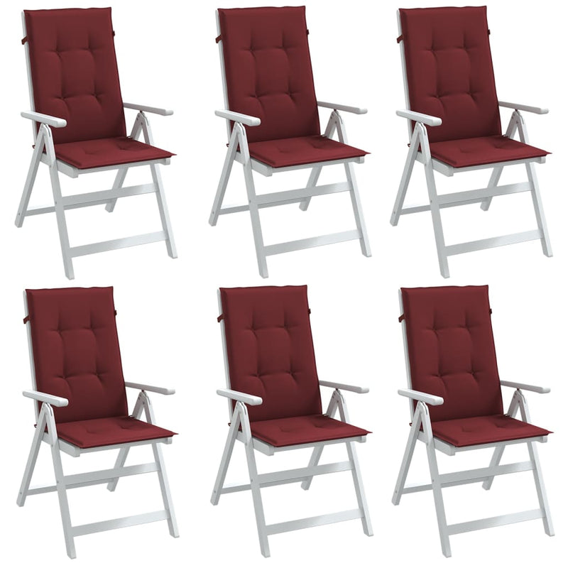 Load image into Gallery viewer, Vidaxl stoelkussens 6 st hoge rug 120x50x4 cm stof gemêleerd wijnrood
