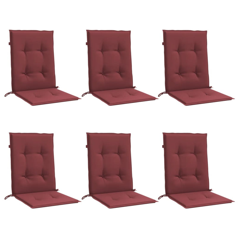 Load image into Gallery viewer, Vidaxl stoelkussens 6 st lage rug 100x50x4 cm stof gemêleerd wijnrood
