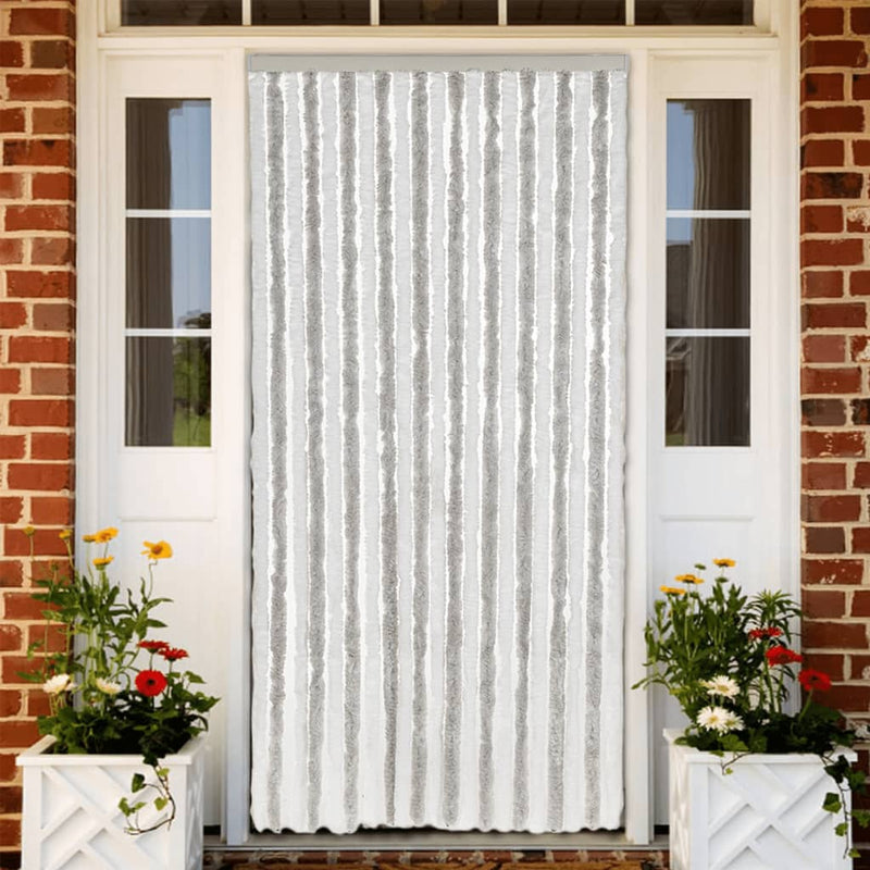 Load image into Gallery viewer, Vidaxl vliegengordijn 90x220 cm chenille lichtgrijs en wit
