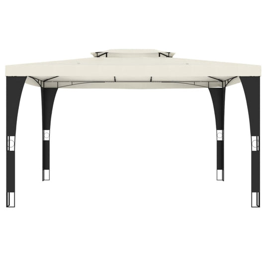 VidaXL Prieel met dubbel dak 3,98x2,98 m staal crèmekleurig