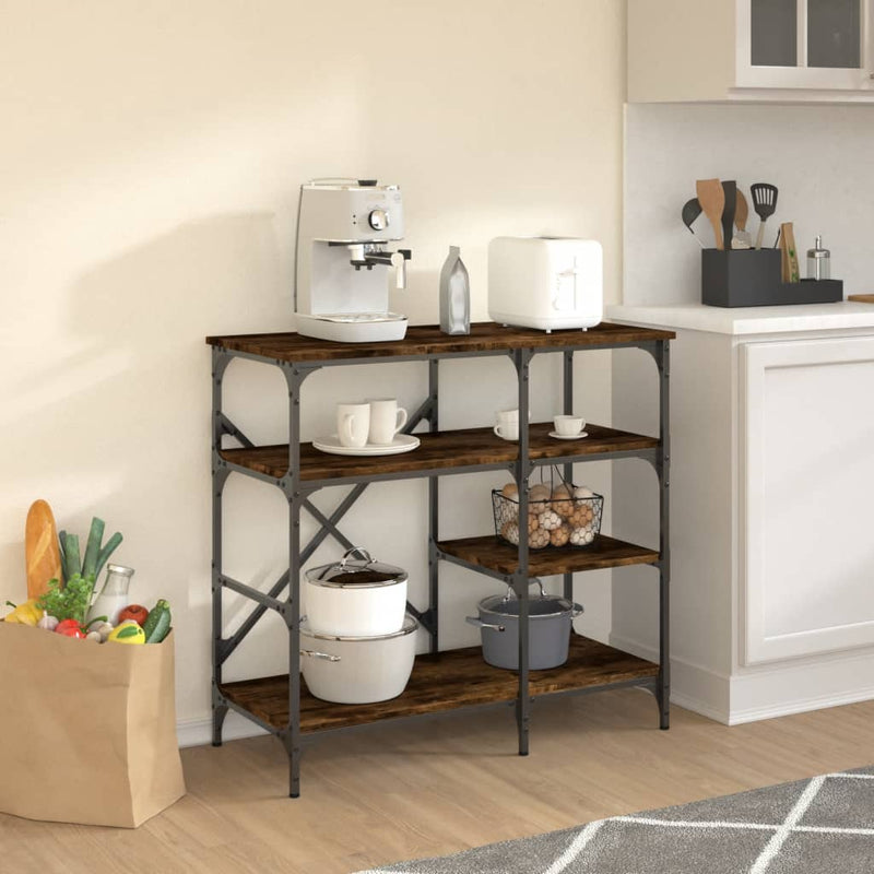 Load image into Gallery viewer, Vidaxl bakkersrek 90x40x84 cm bewerkt hout en metaal gerookt eiken
