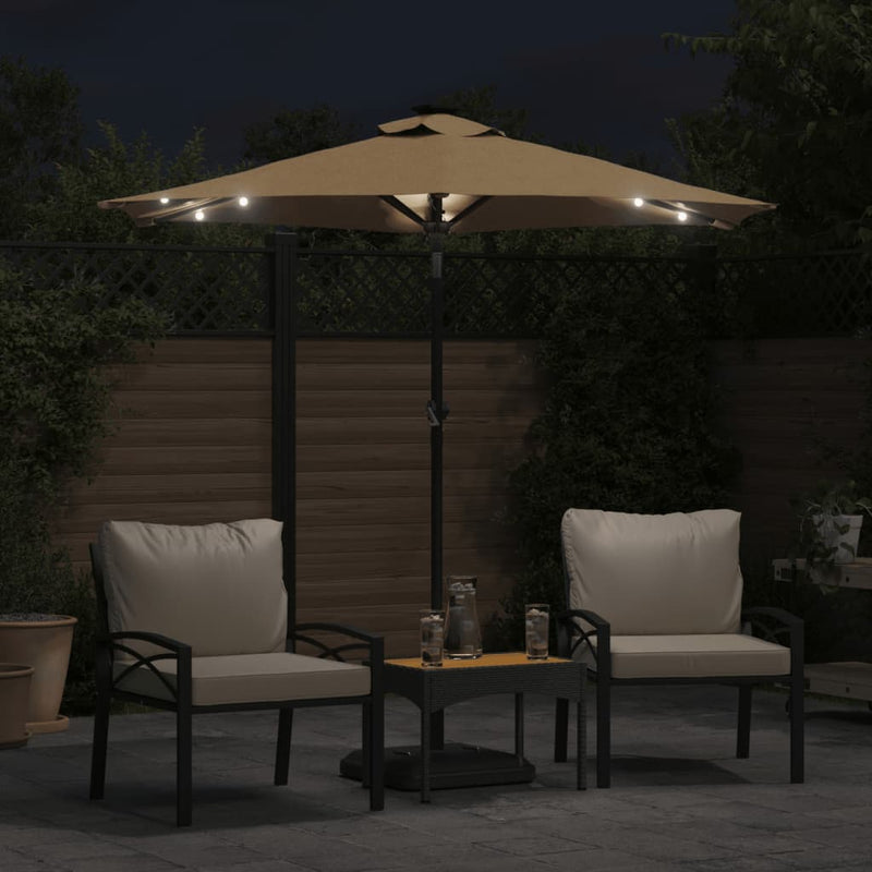 Load image into Gallery viewer, Vidaxl parasol met led's en stalen paal 225x225x212 cm taupe
