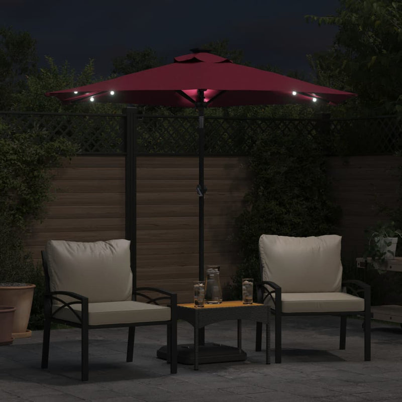 Load image into Gallery viewer, Vidaxl parasol met led's en stalen paal 225x225x212 cm bordeauxrood
