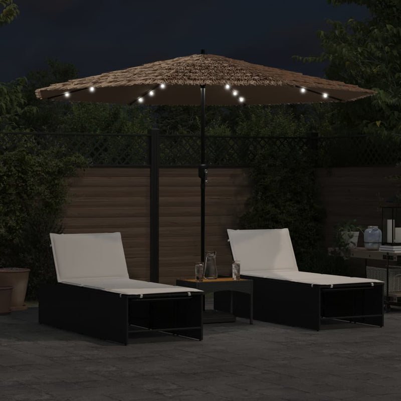 Afbeelding laden in galerijviewer, Vidaxl parasol met led's en stalen paal 324x324x247 cm bruin
